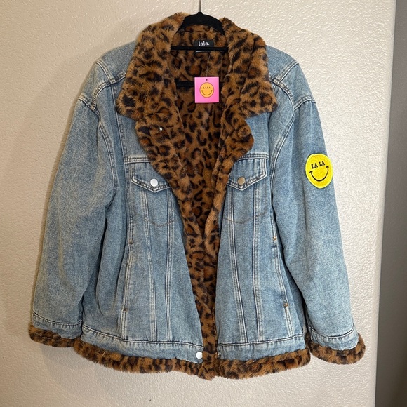 Dressed in LALA Jackets & Blazers - Dressed in LALA oversized denim jacket with leopard fur lining. NWT